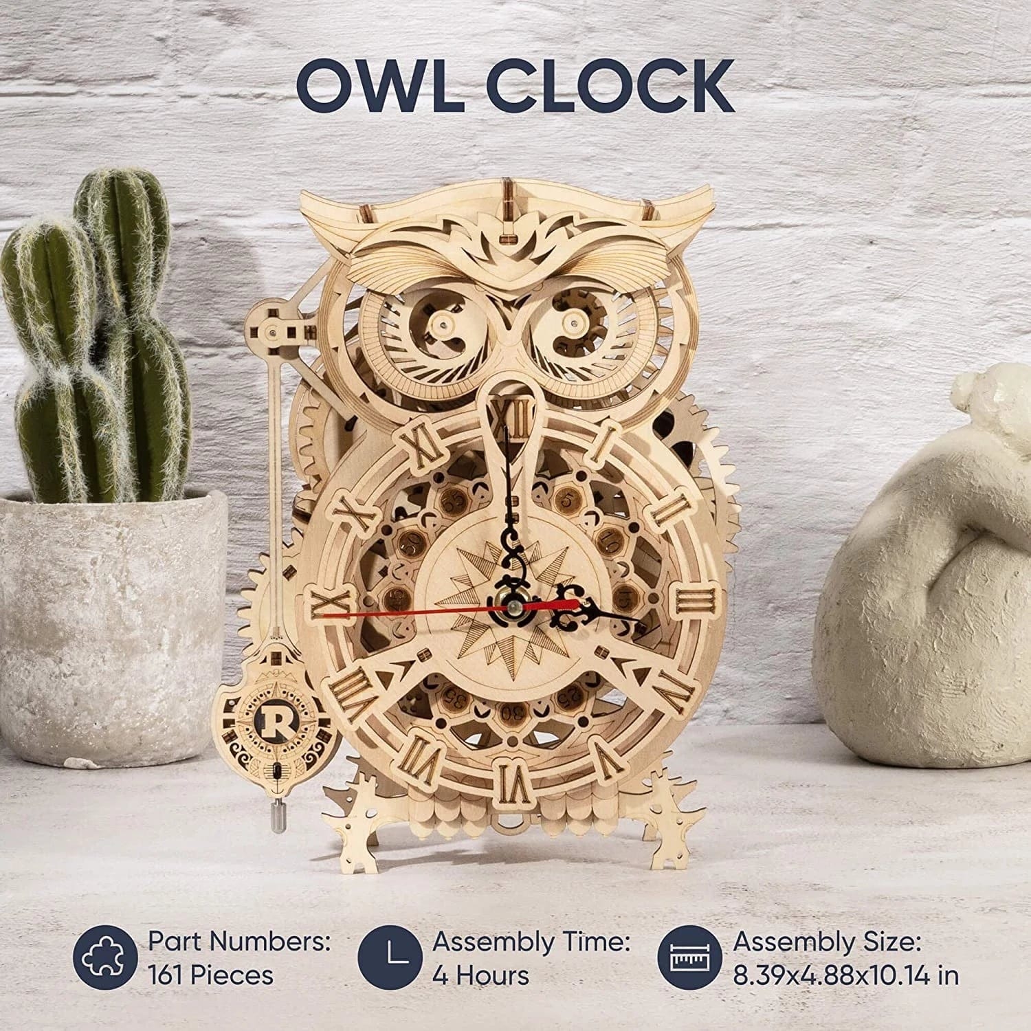 Robotime Rokr 3D Wooden Owl Clock Model - www.mytooluse.com
