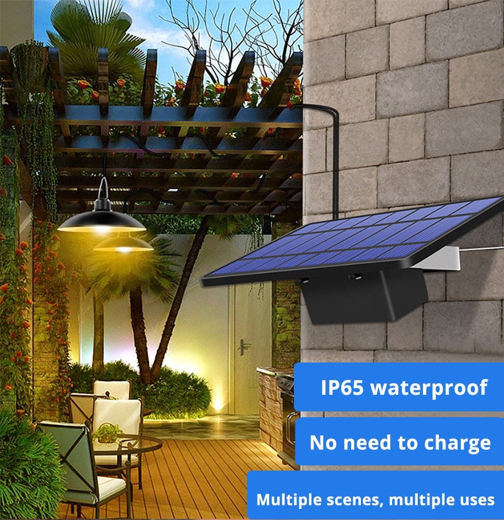 Illuminate your outdoor space with the IP65 Waterproof Double Head Solar Pendant Light. Its durable design can withstand any weather, while providing bright and efficient lighting. Plus, it's solar-powered and environmentally friendly. Bring a sustainable and stylish touch to your backyard!