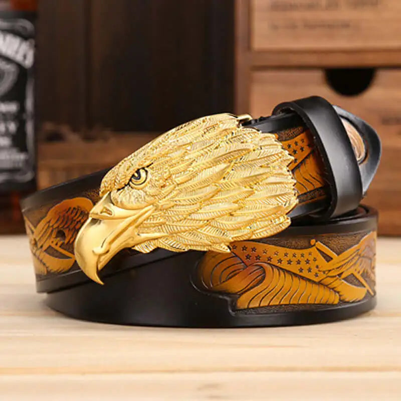 Elevate your style with our Eagle Head Leather Belt! Crafted from premium leather, this belt features a striking eagle head design that adds a touch of boldness and sophistication to any outfit. Stand out from the crowd and make a statement with this unique and stylish accessory.