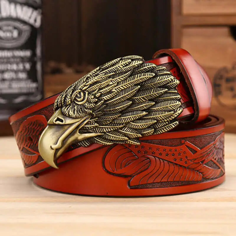 Elevate your style with our Eagle Head Leather Belt! Crafted from premium leather, this belt features a striking eagle head design that adds a touch of boldness and sophistication to any outfit. Stand out from the crowd and make a statement with this unique and stylish accessory.