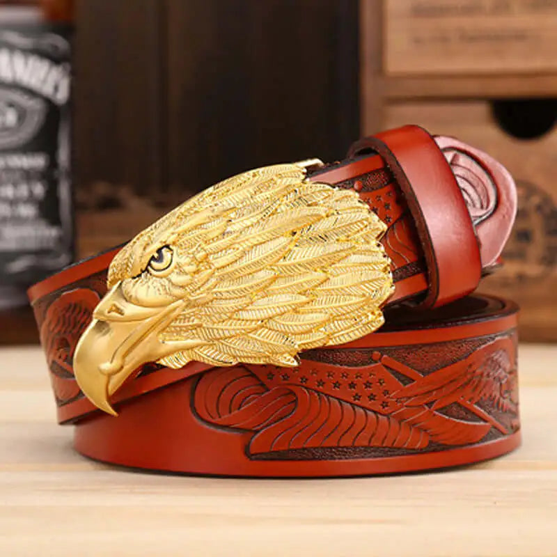 Elevate your style with our Eagle Head Leather Belt! Crafted from premium leather, this belt features a striking eagle head design that adds a touch of boldness and sophistication to any outfit. Stand out from the crowd and make a statement with this unique and stylish accessory.