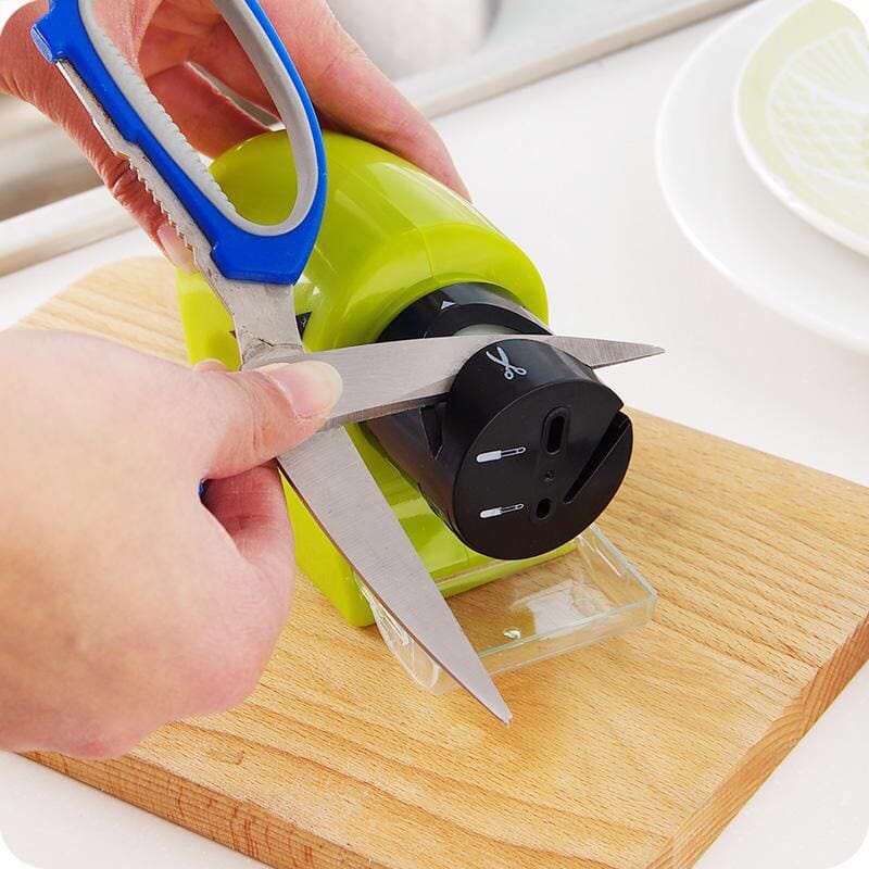 tion  Become a kitchen pro with the Electric Kitchen Sharpener! Experience sharp and precise cuts every time with our easy-to-use tool. Say goodbye to dull edges and hello to effortless slicing and dicing. Sharpen knives, scissors, and more with just one gadget. Get sharp in the kitchen today!