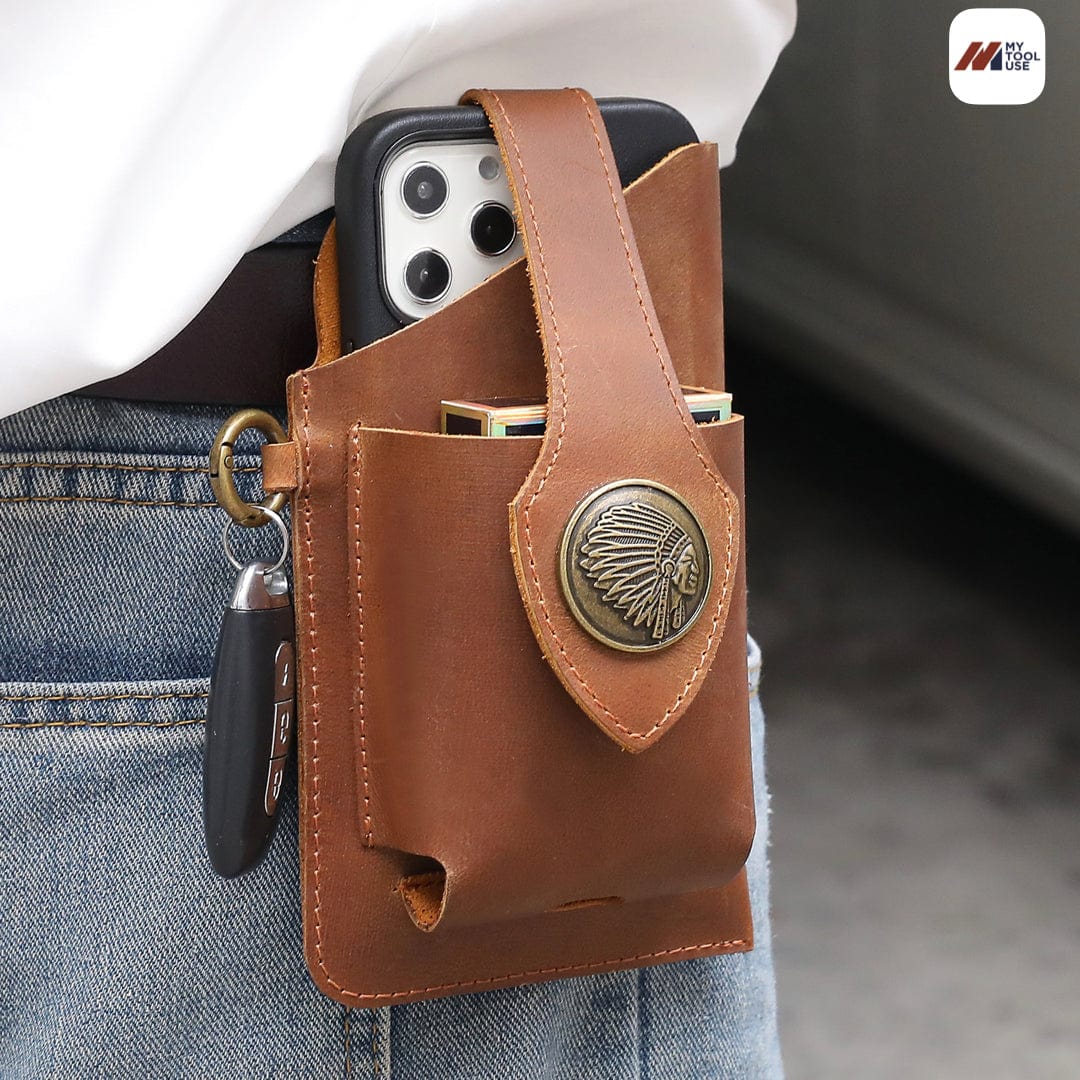  "This heavy duty leather cell phone holster is designed for durability and convenience. Its sturdy construction is perfect for protecting your phone, while its sleek design allows for easy access and portability. Made with high-quality leather, this holster is a reliable option for keeping your device secure."